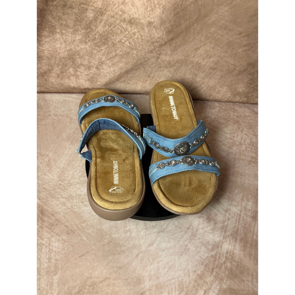 Minnetonka‎ Blue Boho Concho Comfort Wedge Sandals Women’s 10 - Picture 1 of 6